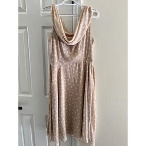 R&K Womens Size‎ 10 Polka Dot Midi Dress Cowl Neck Sleeveless Belted Tan